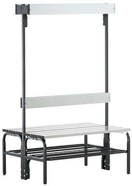 Sypro | Umkleidebank mit Aluminiumleisten | HxT 1650 x 725 mm | doppelseitig | Länge 1015 mm | 6 Haken | anthrazit | Schuhrost