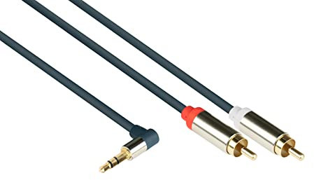 Good Connections GC-M0066 Audio Anschlusskabel High-Quality 3,5 mm, Klinkenstecker rechts abgewinkelt auf 2x RCA (Cinch) Stecker, OFC, Vollmetallgehäuse, 3m dunkel blau