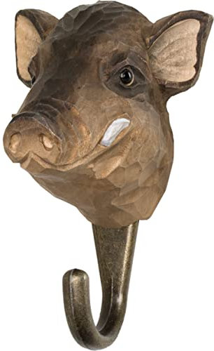WILDLIFEGARDEN Wildlife Garden WG503 Haken Wildschwein - Handgeschnitzter Tierhaken aus Holz und Metall - Sammlung Europäische Tiere