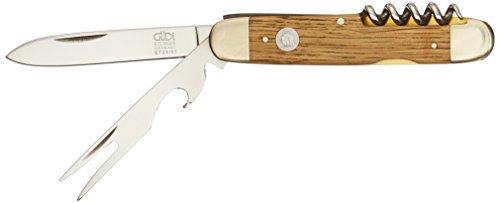 GÜDE Solingen - Taschenmesser mit Gabel geschmiedet, 7 cm, Fasseichenholz, ALPHA FASSEICHE, Doppelkropf, Handmade Germany