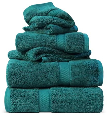 SUPERIOR - Juego de Toallas de algodón de 900 g/m2, Color Verde Azulado, 6 Piezas