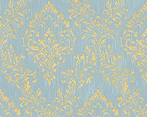 A.S. Création Architects Paper 306595 30659-5 Papier peint métallique avec ornements baroque Bleu Vert métallisé - 10,05m x 0,53m -