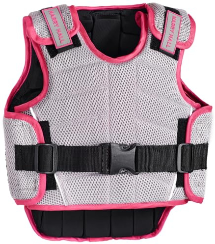 Harry Hall Zeus Kids Body Protector Horse Riding - Children Hi-Viz Equestrians Level 3 EN 13158 Girls Boys Protective Jacket Vest (Grey Pink, Small)