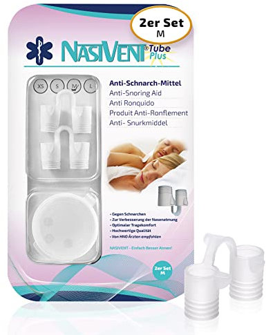 NASIVENT Tube Plus (M) – 2er-Set Nasendilatatoren aus Silikon gegen Schnarchen & für bessere Nasenatmung – mit Aufbewahrungsbox & Haltezapfen
