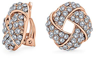 Intrecciato Bianco Chiaro Cristallo Amore Lavoro Nodo Clip Su Orecchini Per Le Donne Non Forato Orecchie Oro Rosa Placcato Ottone