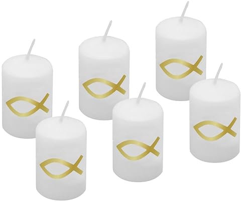 ZauberDeko 6 Votivkerzen 60x40mm Gold Fisch Kerze Kommunion Konfirmation Taufe Tischdeko