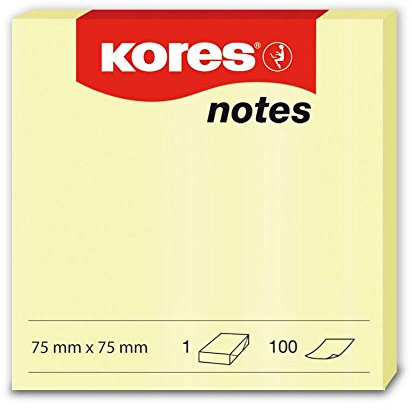 Kores - Gelbe Haftnotizen, Selbstklebender Memo Notizblock, 75 x 75 mm, Packung bestehend aus 12 Blöcken mit je 100 Blättern, Mittel
