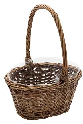 Royal Imports Willow Woven Braided Gift Basket For Easter, Baby Shower, Wedding Flower Girl - Small Oval w/Static Handle & Plastic Insert