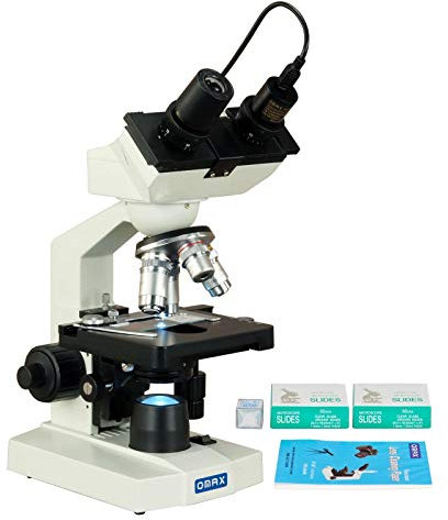 AmScope M82EZ-SCP-C03S OMAX LED Digital Compound Binokularmikroskop mit USB-Kamera, Leeren Objektträgern, Abdeckungen, Linsenpapier, 40x-2500x