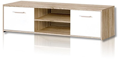 FORTE Quadro TV-Unterschrank mit 2 Türen, Holzwerkstoff, Sonoma Eiche / Weiß, 39 x 136 x 52,7 cm