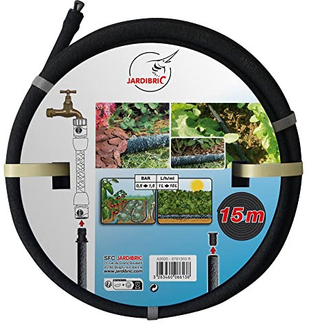 Jardibric - Kit Tuyau Poreux Équipé (15m) - Irrigation Uniforme et Économique pour vos Plantes et Jardins, Installation Simple et Pratique.