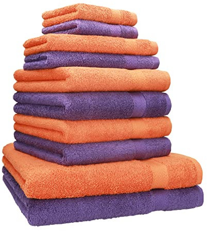 Betz 10-TLG. Handtuch-Set Classic 100% Baumwolle 2 Duschtücher 4 Handtücher 2 Gästetücher 2 Seiftücher Farbe lila und orange