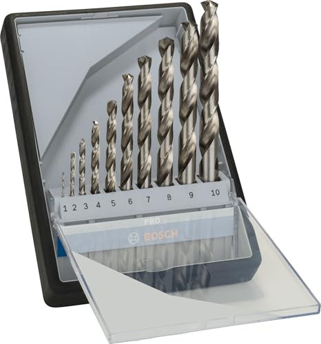 Bosch Profesional - Bosch Professional Set de 10 brocas para metal HSS-G (Ø 1-10 mm, Robust Line, Accesorios para taladro)