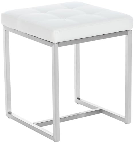 CLP Edelstahl-Sitzhocker Barci Kunstleder I Moderner Hocker Mit Hochwertiger Polsterung Und Bodenschonern I In Vielen Farben, Farbe:weiß