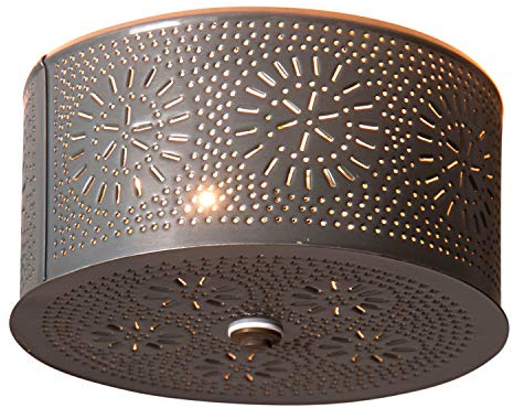 Irvin's Tinware Round Ceiling Light with Chisel in Country Tin