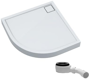 AQUABAD Duschwanne/Duschtasse | Komplettset Finca mit LeakProtect Technologie Smooth White 100x100cm R55 Viertelkreis | inkl. Ablaufgarnitur/Siphon