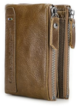 Contacts Herren Geldbörse Echtes Leder-Bifold Wallet Doppel Reißverschlusstasche Geldbeutel (Braun)