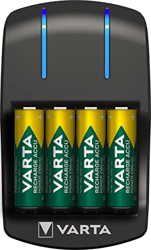 VARTA Cargador de Pilas, incl. 4X AA 2100mAh, cargador para pilas recargables, carga 2 o 4 AA/AAA simultáneamente, Plug Charger