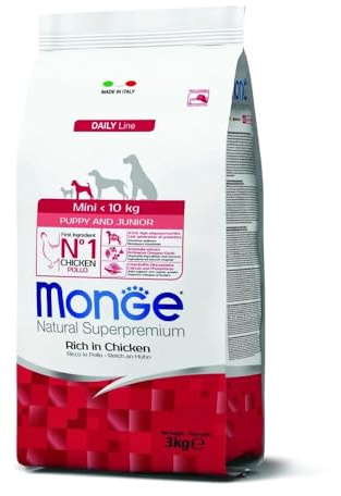 Monge Natural Superpremium Puppy and Junior Rich in Chicken, para Todas Las Razas (Alimento seco para Perros de Menos de 10 kg, con Pollo, Muy Rico en Fibra y vitaminas, 3 kg)