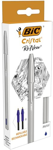 PACK BIC CRISTAL RE NEW - BLEU 1 STYLO-BILLE BIC CRISTAL RE NEW + 2 RECHARGES - POINTE MOYENNE (1.0MM)