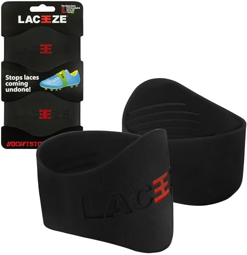 LACEEZE Original Bands – As Seen on Dragons' Den – Ribbed Technology – Secure Laces, Prevents Unraveling, Fits Shoe Size UK C13 – UK 6.5, Black, Ideal for Sports Shoes, Football, Rugby