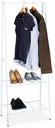 Relaxdays Kleiderständer SANDRA mit 2 Ablagen, Metall, Garderobenständer, mit Kleiderstange, HBT: 160 x 61,5 x 38 cm, weiß