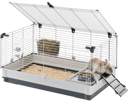 FERPLAST - Meerschweinchen Käfig - Hasenkäfig - Kaninchenkäfig - Häuschen und Zubehör Inklusive - Viel Platz für Kaninchen - Öffnenden & Modular 100 x 60 x h 50 cm - Krolik, 100