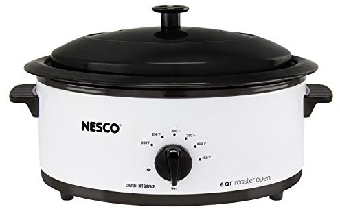 Nesco 6 Qt. Porcelain Coated Steel Roaster Oven, White, 4816-14