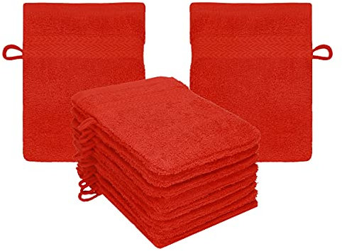 Betz Premium Waschandschuhe 10-teilig - Frottee Waschlappen Gesicht reinigen - aus 100% Baumwolle - Babywaschhandschuh - rot