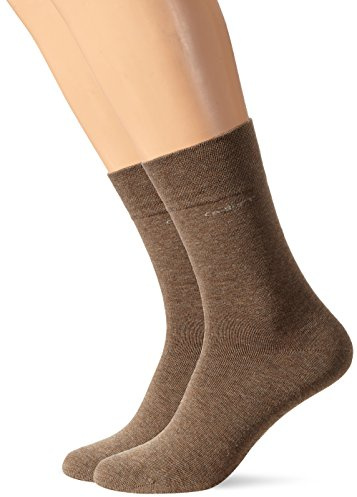 Camano Lot de 2 paires de chaussettes unisexes en coton uni avec talon et pointe renforcés pour homme et femme, Marron (Caramel Mel. 0039), 42
