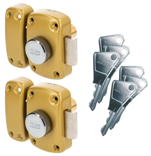Vachette Lot de 2 Verrous de porte Bouton/Cylindre CYCLOP - Ouverture avec clé identique - Verrou à Bouton intérieur, Clé extérieur - Cylindre ø 23mm, Longueur 45mm, 5 goupilles - 67600MN/SC - 6 clés