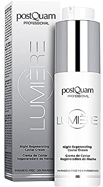 Postquam - Crema de Caviar Nutritiva Lumière - Crema Facial de Noche Antiedad Regeneradora y Equilibrante con Extracto de Caviar, Ácido Hialurónico, Rosa Mosqueta y Vitamina E - 50 ml