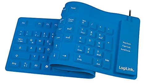 LogiLink ID0035A - flexible & wasserfeste Tastatur (QWERTZ) 109 Tasten, mit USB-PS/2 Adapter, Farbe: Blau