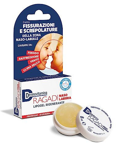 Dermovitamina Ragadi Naso Labbra - Lipogel per Naso e Lembi Screpolati - Balsamo Labbra Riparatore - Idrata e Nutre in Profondità - Formula Delicata Senza Aroma - 8 ml