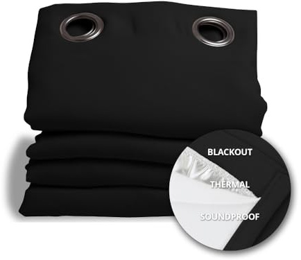 Moondream DecibelControl™ 3-in-1 Soundproof Curtain | Noise Reduction | Thermal Insulation | 100% Blackout | Patented Technology | Made in Europe | Grommet | 55 W x 84 L | Black - Deep Black MC710