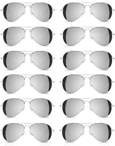 NEON NATION Bulk Sold Classic Aviator Sunglasses Silver Gold Black w/Silver Mirror Lens (12 pack)