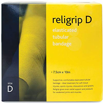 Reliance Medical Religrip Elasticated Tubular Bandage for Arms, Legs and Feet, Natural Color, High Support and Comfort, Size D (7.5 cm x 10 m)
