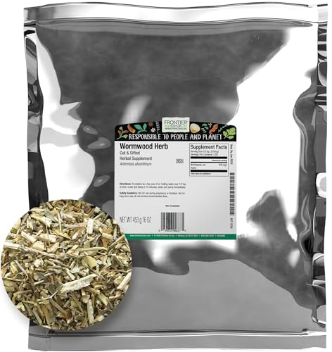 Frontier Co-op Wormwood Herb Bulk Bag, Cut & Sifted, Wormwood Tea and Herbal Uses, Kosher | 16 Ounce (Pack of 1)
