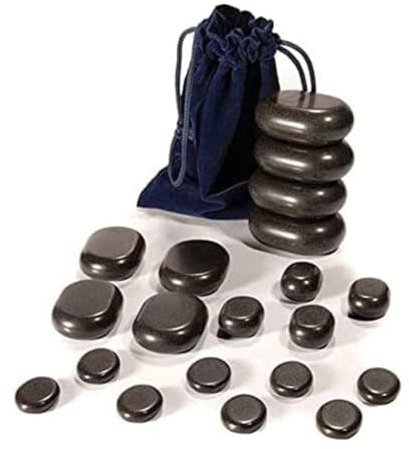 WellTouch Kit massage aux pierres chaudes | 20 pierres de massage en basalte | Idéal comme kit de démarrage aux pierres chaudes à domicile, pour le spa, la massothérapie et la relaxation
