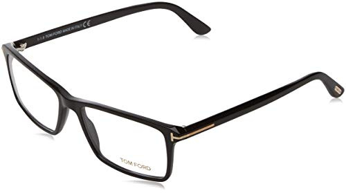 TOM FORD Men's TF 5408 001 Black Clear Rectangular Eyeglasses 56mm, Shiny Black, Shiny Rose Gold T Logo, 56/16/145