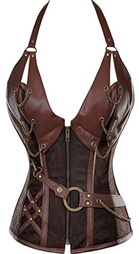 Alivila.Y Fashion Womens Steel Boned Retro Goth Steampunk Corset 908-Coffee-6XL