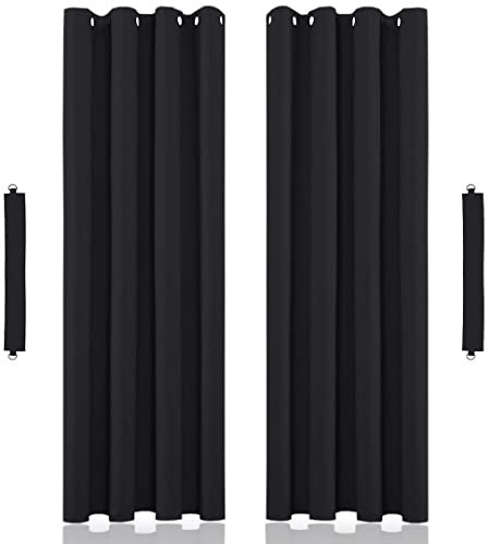 John Aird Blackout Curtains Thermal Energy Saving Eyelet Curtains for Bedroom & Living Room Including Tie Backs (Black, W 46 x L 54 (2 Panels)