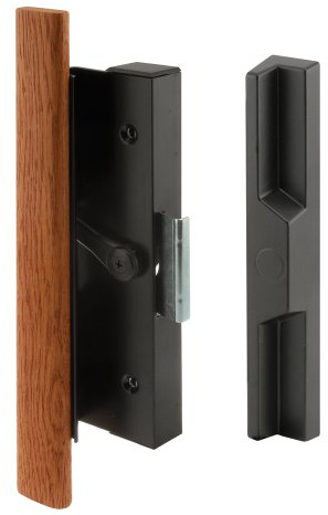 Prime-Line C 1126 Black Diecast Sliding Door Handle with Wood Handle, (Single Pack)
