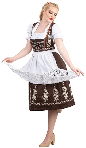 Dirndl Trachten Haus Women’s German Dirndl Dress – Brown Mid-Calf Oktoberfest Outfit 0 XXS