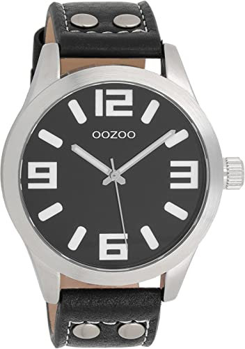 Oozoo C1054 Damen-Armbanduhr, Lederarmband, Schwarz