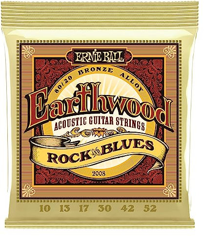 Ernie Ball Earthwood Rock and Blues Akustik-Gitarrensaiten, 80/20-Bronze, G-Saite nicht umwickelt, Stärke 10–52
