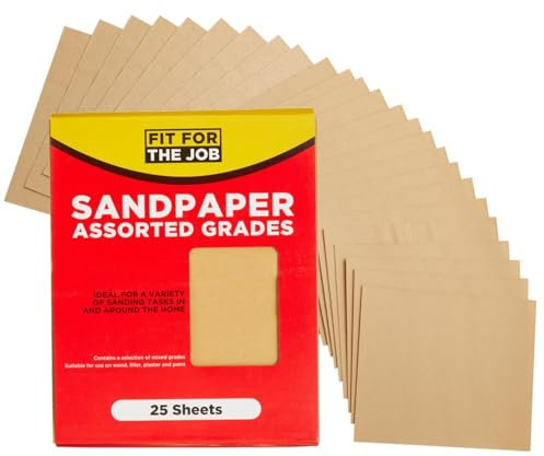 Fit For The Job 25 Large A4 Size Sheets Sandpaper Assorted Grades for Sanding Wood,Furniture,Metal,Plaster For Home Improvement, Decorating & More -6x Fine, 10x Medium, 9x Coarse 11x9 inch (230x280mm)