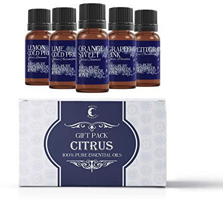 Mystic Moments | Citrus Essential Oil Gift Starter Pack 5x10ml | Lemon, Lime, Orange Sweet, Grapefruit, Petitgrain | Perfect as a Gift