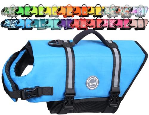 VIVAGLORY Dog Life Vest Rip Stop Dog Swim Vest, XS, Blue
