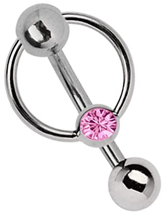 Modern Nature Piercing-Schmuck Genital Piercing Titanium Banana in 1.6 mm, 5 mm Hole Ball and Clamp Ring with Stone in Various Colours, Titanium